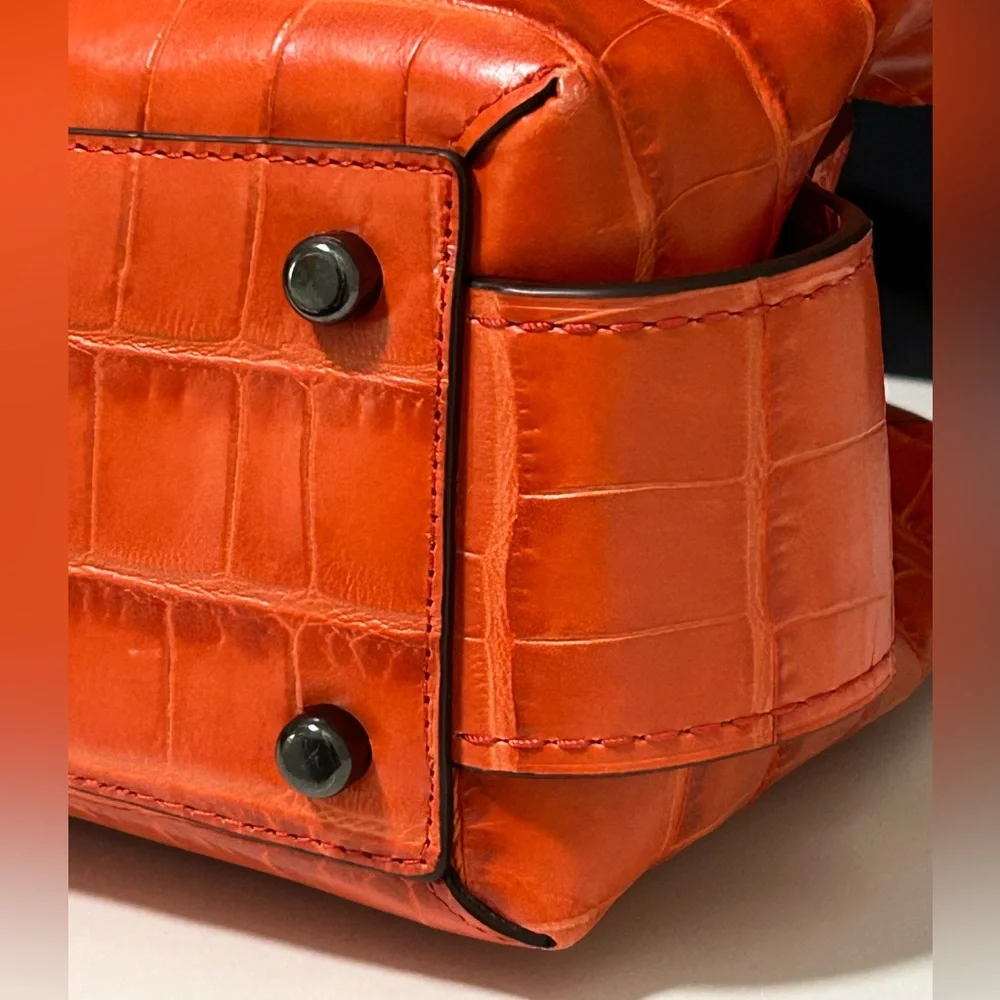 COACH Brooklyn 28 Leather Croc Embossed Satchel/Crossbody Bag in Deep Coral_10
